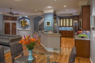 Dining table in modern kitchen and living room